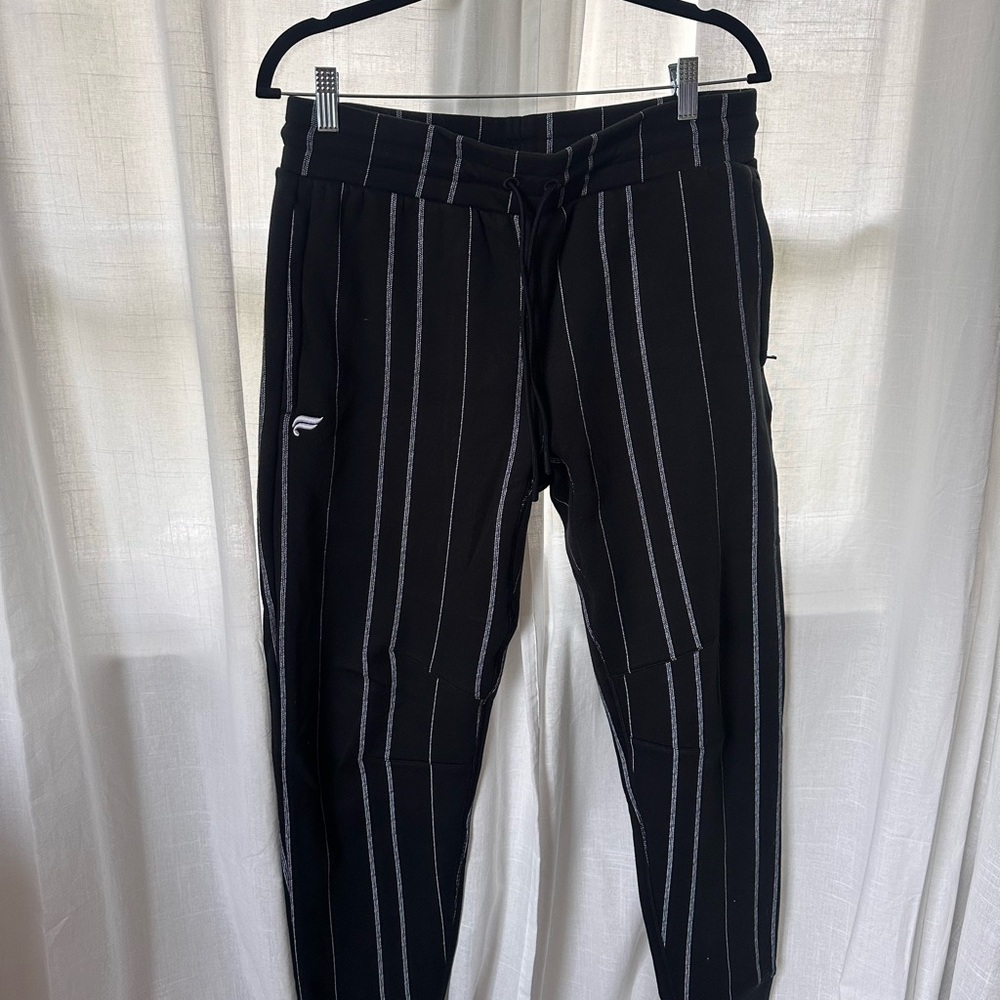 Fabletics Black and White Jogger Sweatpants with Elastic Waistband